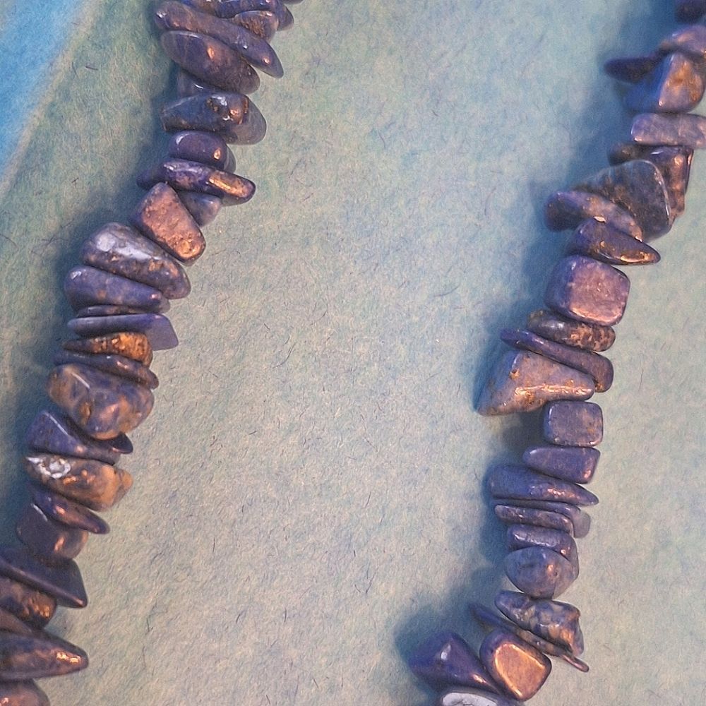 Beautiful Vintage Lapis Lazuli Nugget Bead Necklace Long Single Strand - Picture 7 of 12